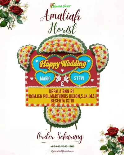 Karangan Papan Bunga Pernikahan di Ranomuut